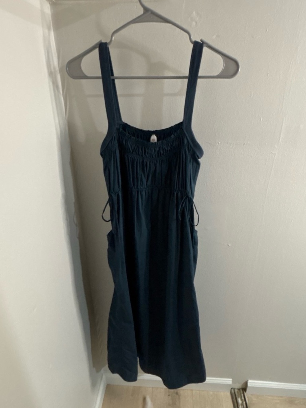Smocked Midi Sundress in Navy with Adjustable Side Ties